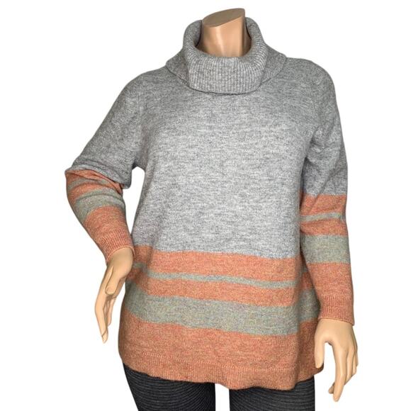 Lane Bryant Sweater Fine Knit Cowl Neck Long Sleeve Gray Orange Size 18/20 - Picture 1 of 8